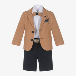Beau KiD-Boys Blue & Brown Cotton Shorts Suit | Childrensalon Outlet