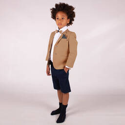 Beau KiD-Boys Blue & Brown Cotton Shorts Suit | Childrensalon Outlet