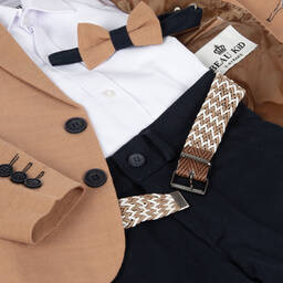 Beau KiD-Boys Blue & Brown Cotton Shorts Suit | Childrensalon Outlet