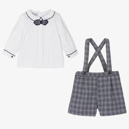 Beau KiD-Boys Blue Check Shorts Set | Childrensalon Outlet