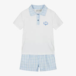 Beau KiD-Boys Blue Cotton Polo Shirt & Shorts Set | Childrensalon Outlet