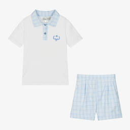 Beau KiD-Boys Blue Cotton Polo Shirt & Shorts Set | Childrensalon Outlet