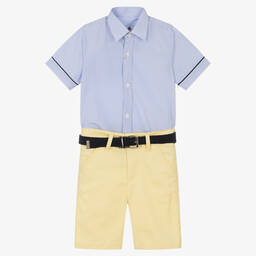 Beau KiD-Boys Blue Stripe & Yellow Shorts Set | Childrensalon Outlet