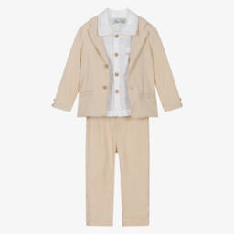 Beau KiD-Boys Elegant Beige Linen Ensemble | Childrensalon Outlet