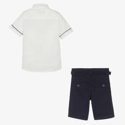 Beau KiD-Boys Ivory Shirt & Navy Blue Shorts Set | Childrensalon Outlet