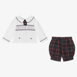 Beau KiD-Boys Navy Check Shorts Set | Childrensalon Outlet