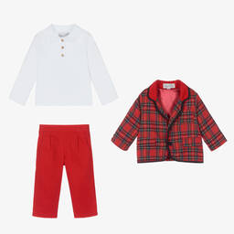 Beau KiD-Boys Red 3 Piece Tartan Suit  | Childrensalon Outlet