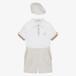 Beau KiD-Белый и бежевый хлопковый комплект для мальчиков | Childrensalon Outlet