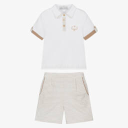 Beau KiD-Белый и бежевый хлопковый комплект для мальчиков | Childrensalon Outlet