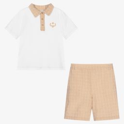 Beau KiD-Boys White & Beige Shorts Set | Childrensalon Outlet