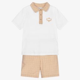 Beau KiD-Boys White & Beige Shorts Set | Childrensalon Outlet