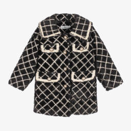 Beau KiD-Girls Black Check Faux Fur Jacket | Childrensalon Outlet