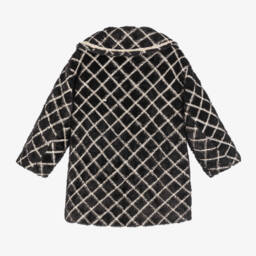 Beau KiD-Girls Black Check Faux Fur Jacket | Childrensalon Outlet