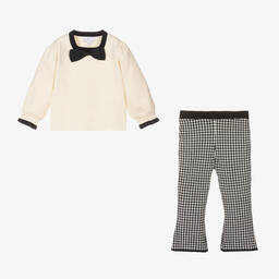 بو كيد-طقم بنطلون مزيج فيسكوز محبوك لون عاجي وأسود | Childrensalon Outlet