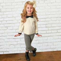 بو كيد-طقم بنطلون مزيج فيسكوز محبوك لون عاجي وأسود | Childrensalon Outlet