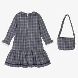 Beau KiD-Синее платье в клетку с бантом и сумка | Childrensalon Outlet