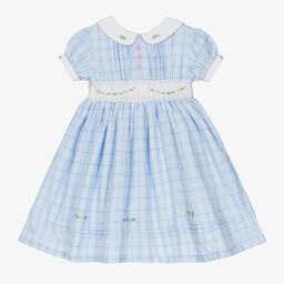 Beau KiD-Girls Blue Smocked Cotton Dress | Childrensalon Outlet