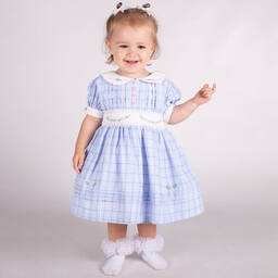 Beau KiD-Girls Blue Smocked Cotton Dress | Childrensalon Outlet