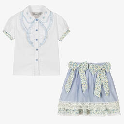 Beau KiD-Girls Blue & White Skirt Set | Childrensalon Outlet