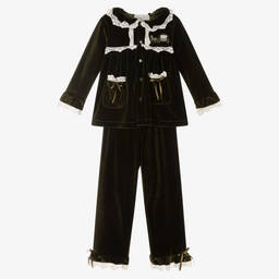 بو كيد-بيجاما مخمل لون أخضر زيتوني للبنات | Childrensalon Outlet
