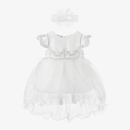 بو كيد-فستان تول وساتان لون عاجي للمولودات - قطعتين | Childrensalon Outlet