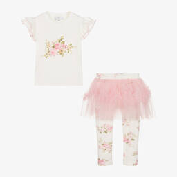 Beau KiD-Girls Ivory & Pink Tutu Leggings Set | Childrensalon Outlet