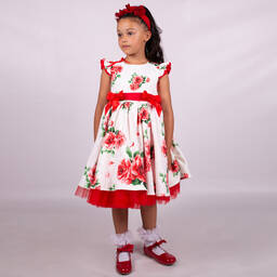 Beau KiD-Girls Ivory & Red Floral Dress  | Childrensalon Outlet