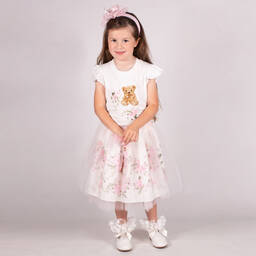 Beau KiD-طقم تنورة بطبعة تيدي بير تول لون عاجي وزهري | Childrensalon Outlet