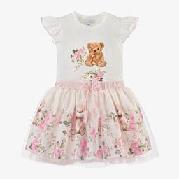 Beau KiD-طقم تنورة بطبعة تيدي بير تول لون عاجي وزهري | Childrensalon Outlet