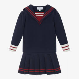 بو كيد-Girls Navy Blue Knitted Sailor Skirt Set | Childrensalon Outlet