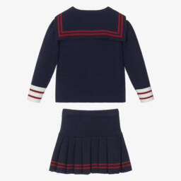 بو كيد-Girls Navy Blue Knitted Sailor Skirt Set | Childrensalon Outlet