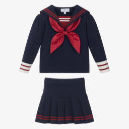 بو كيد-Girls Navy Blue Knitted Sailor Skirt Set | Childrensalon Outlet