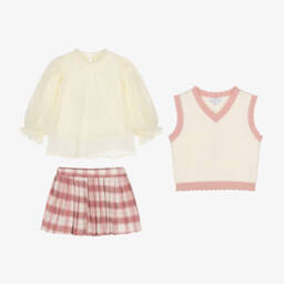 بو كيد-طقم تنورة لون زهري وعاجي | Childrensalon Outlet