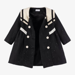 Beau KiD-Girls Sequin Black & Ivory Tweed Coat | Childrensalon Outlet