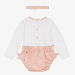 بو كيد-طقم شورت أطفال بناتي لون زهري وأبيض | Childrensalon Outlet