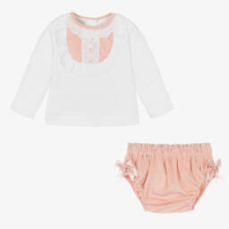 بو كيد-طقم شورت أطفال بناتي لون زهري وأبيض | Childrensalon Outlet