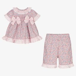 Beau KiD-طقم شورت قطن لون زهري بطبعة ورود للمولودات | Childrensalon Outlet