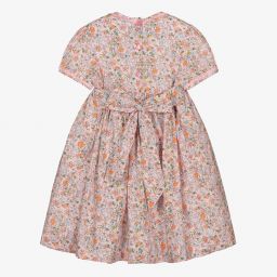 Beau KiD-فستان قطن بوبلين مطرز سموكينغ لون زهري بطبعة ورود | Childrensalon Outlet