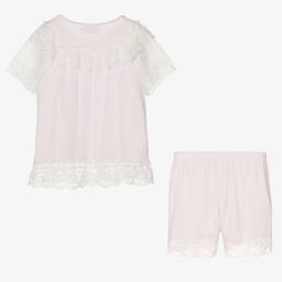 بو كيد-بيجاما جيرسي ودانتيل لون زهري للبنات | Childrensalon Outlet