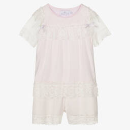 بو كيد-بيجاما جيرسي ودانتيل لون زهري للبنات | Childrensalon Outlet