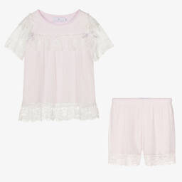 بو كيد-بيجاما جيرسي ودانتيل لون زهري للبنات | Childrensalon Outlet