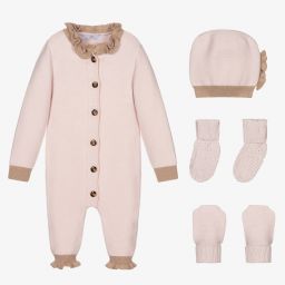 بو كيد-Pink Knitted Babysuit Set | Childrensalon Outlet