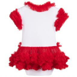 Beau KiD-أوفرول بادي قطن و تول لون أبيض و أحمر للولودات | Childrensalon Outlet