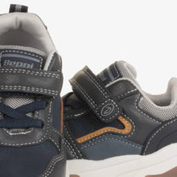 Beppi-Boys Navy Velcro Faux Leather Trainers | Childrensalon Outlet