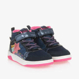 Beppi-Girls Blue Velcro High-Top Sneakers | Childrensalon Outlet