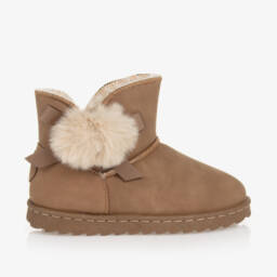 Beppi-Girls Cozy Brown Suede & Fur Booties | Childrensalon Outlet