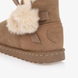 Beppi-Girls Cozy Brown Suede & Fur Booties | Childrensalon Outlet