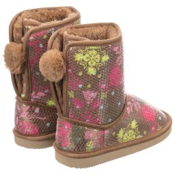 Billieblush-Brown Fur Lined Sequin Boots | Childrensalon Outlet