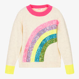 Billieblush-Бежевый свитер с радугой из пайеток | Childrensalon Outlet