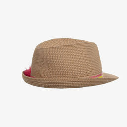 Billieblush-Girls Beige Straw Trilby Hat | Childrensalon Outlet